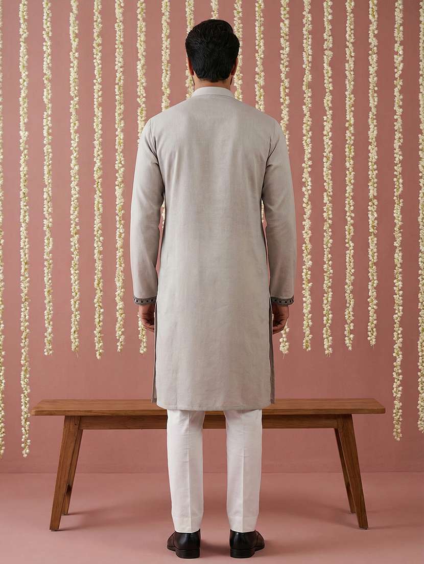 men solid with work mandarin neck kurta pyjama set - 22379218 -  Standard Image - 5