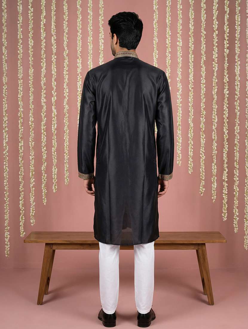 men solid with work mandarin neck kurta pyjama set - 22379219 -  Standard Image - 5