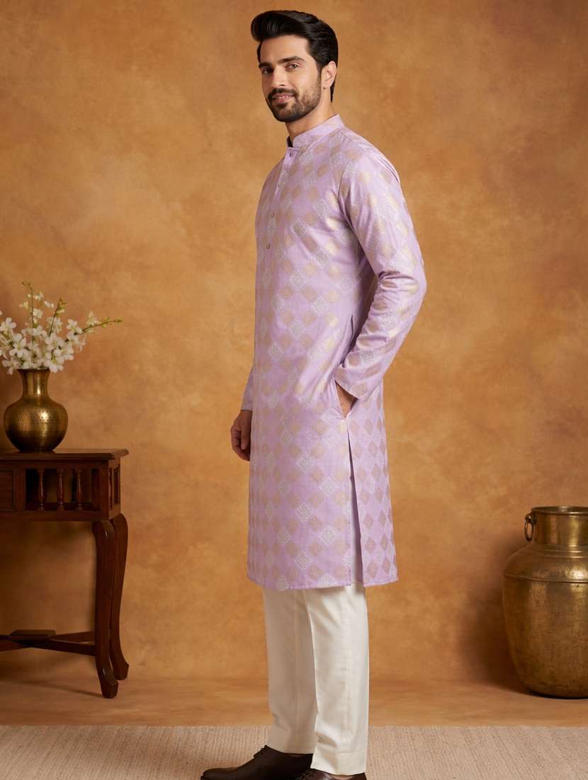 men printed mandarin neck kurta pyjama set - 22379224 -  Standard Image - 3