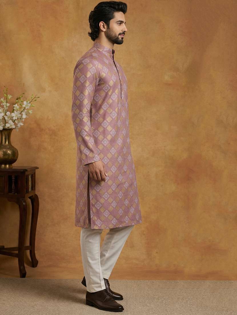 men printed mandarin neck kurta pyjama set - 22379226 -  Standard Image - 3