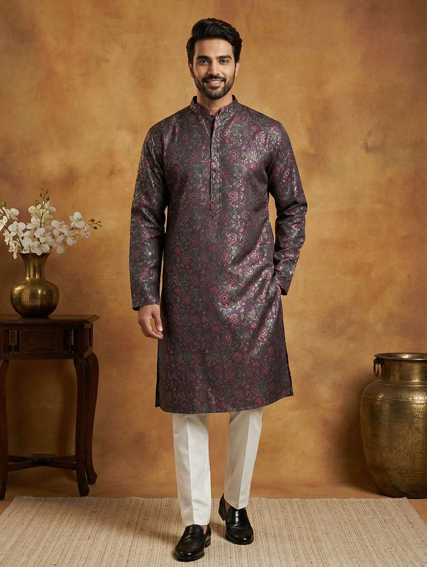 men floral mandarin neck kurta pyjama set