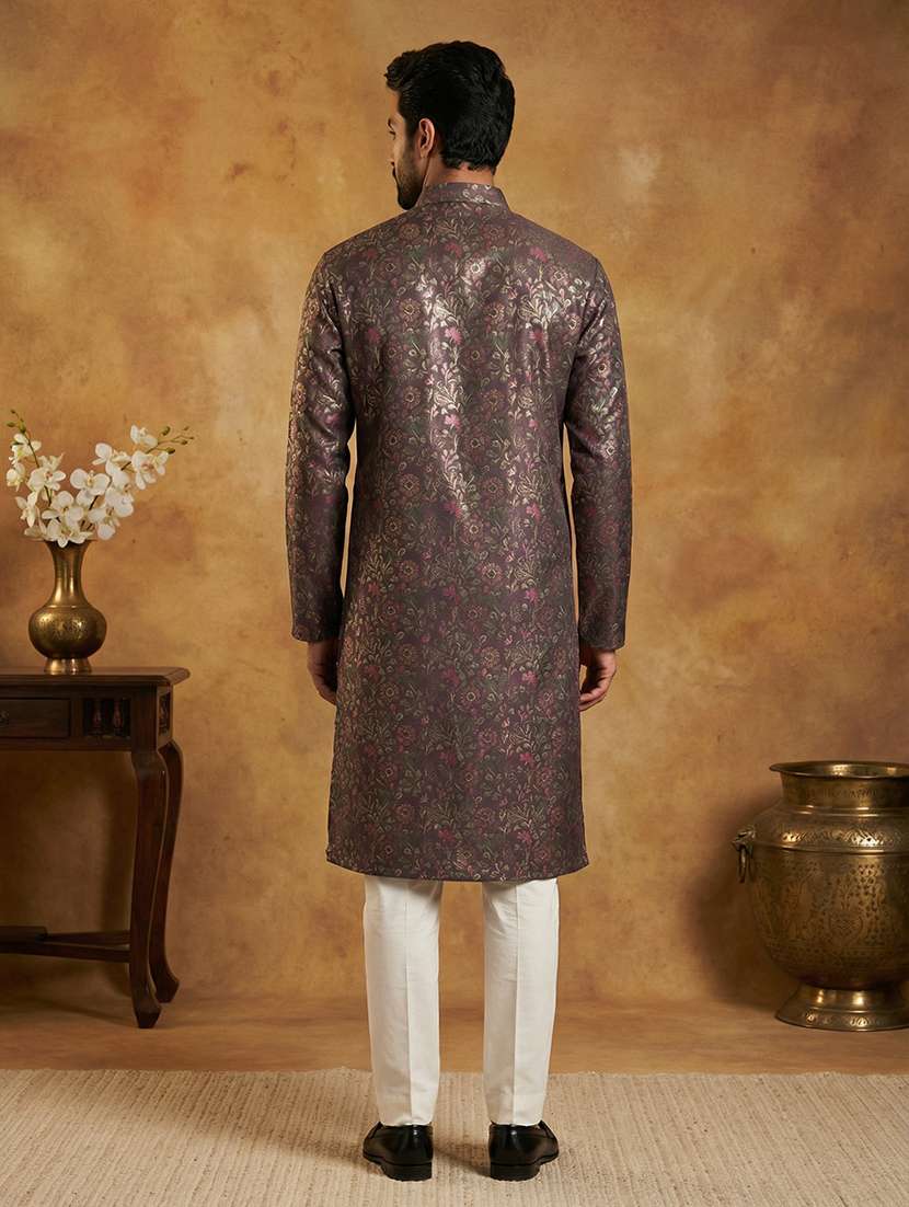men floral mandarin neck kurta pyjama set - 22379232 -  Standard Image - 3