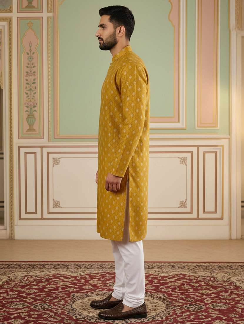 men printed mandarin neck kurta pyjama set - 22379239 -  Standard Image - 3