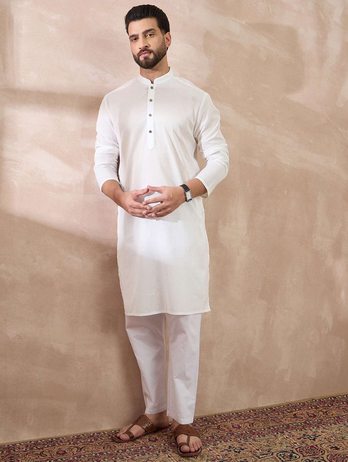 men solid long sleeve kurta - 22379252 -  Standard Image - 3