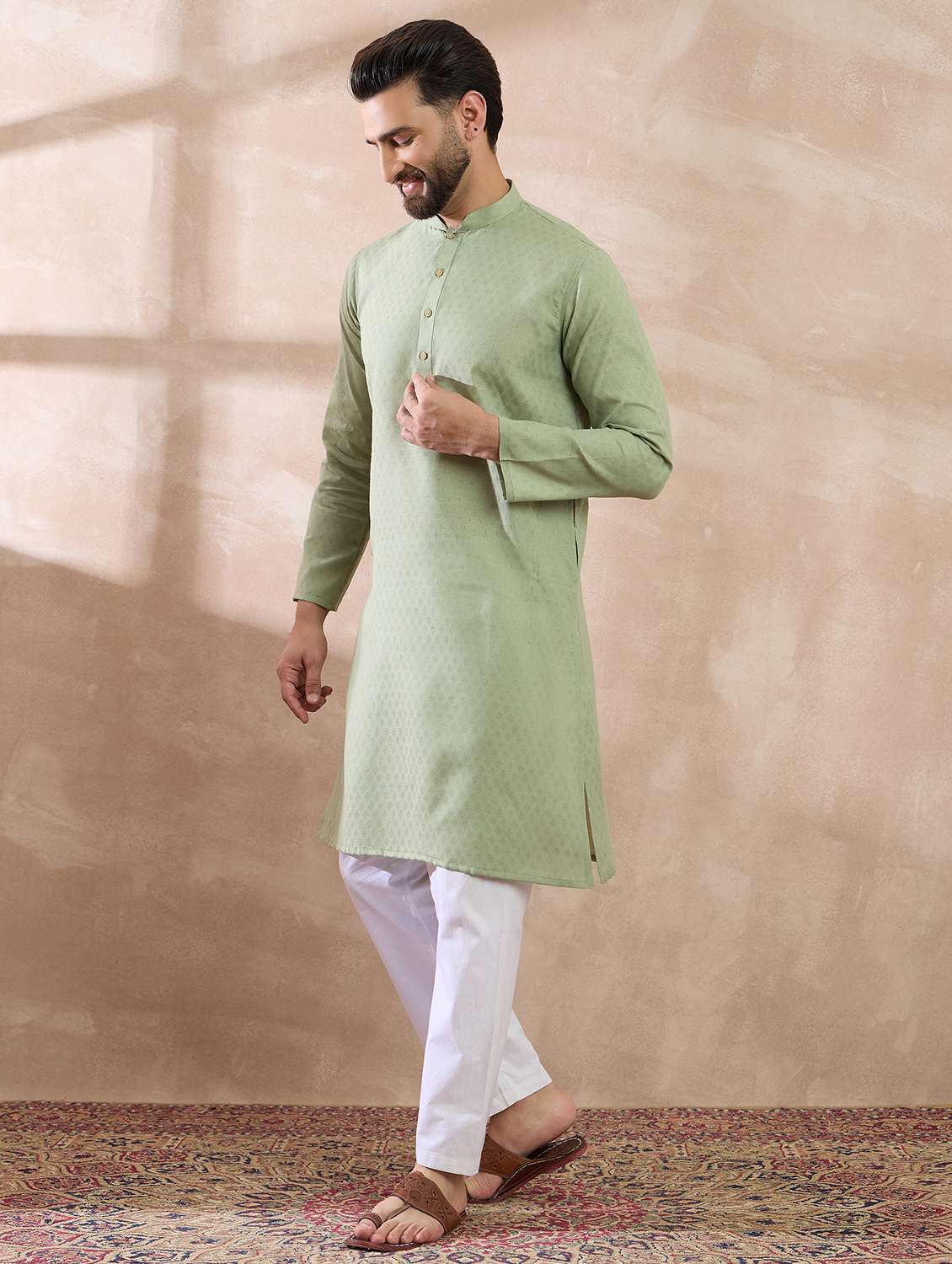 men self design long sleeve kurta  - 22379253 -  Standard Image - 3