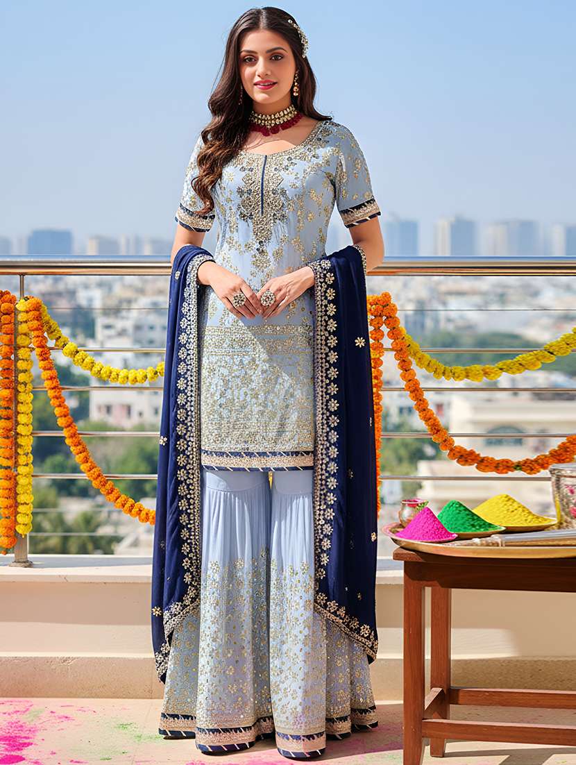 women solid with work semi-stitched suit set