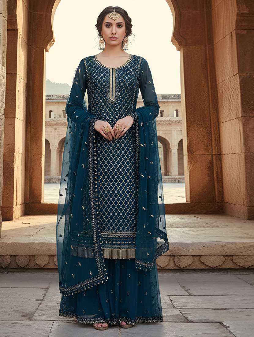 women solid with work semi-stitched suit set