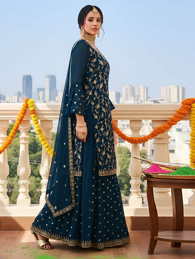 women solid with work semi-stitched suit set - 22379284 -  Standard Image - 3