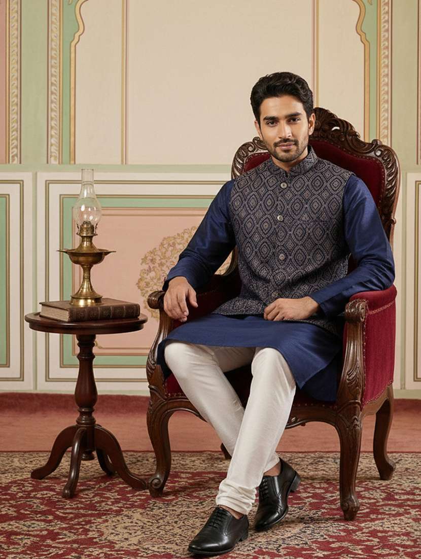 men self design mandarin neck nehru jacket - 22379297 -  Standard Image - 5