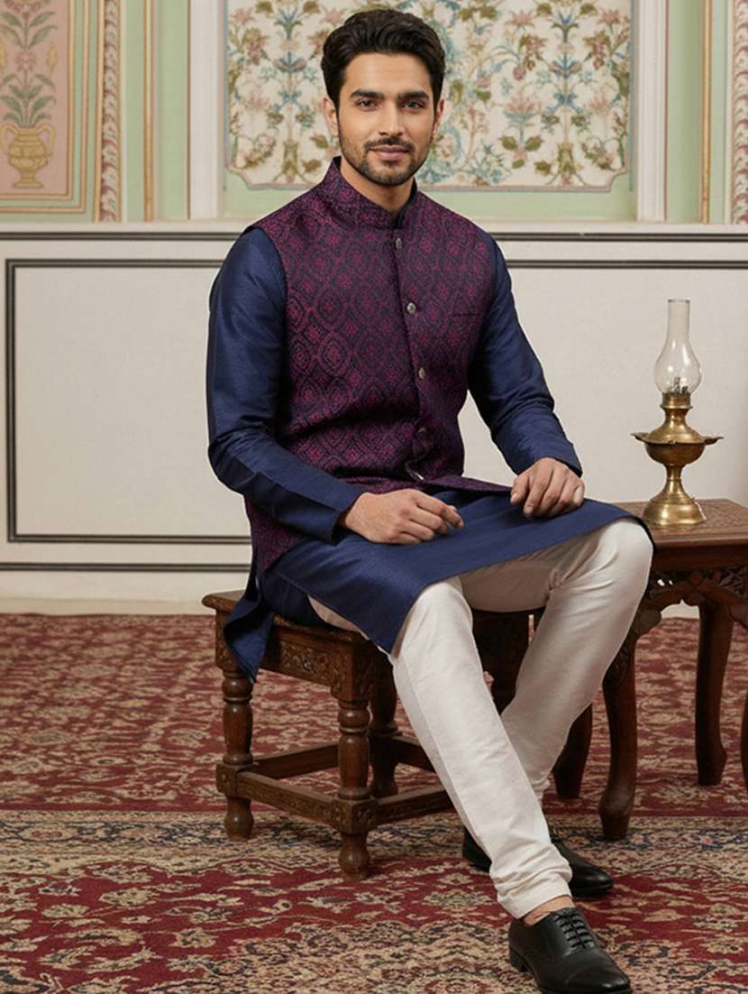 men self design mandarin neck nehru jacket - 22379298 -  Standard Image - 5