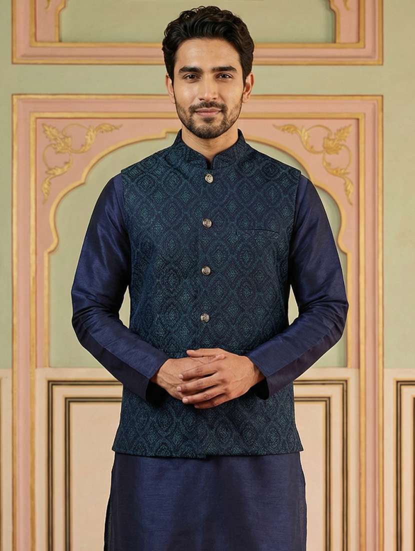 men self design mandarin neck nehru jacket