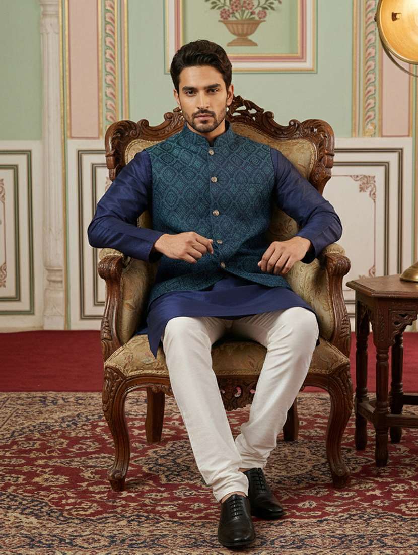 men self design mandarin neck nehru jacket - 22379299 -  Standard Image - 5