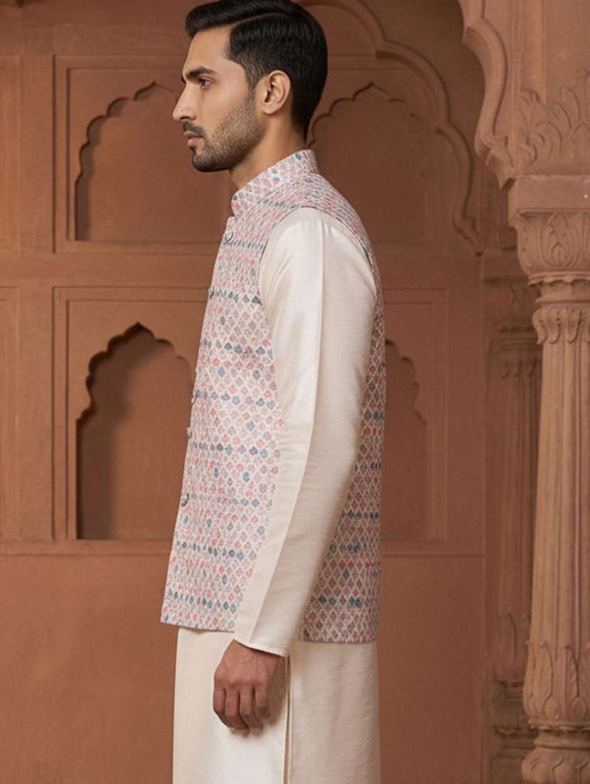 men printed mandarin neck nehru jacket - 22379300 -  Standard Image - 3