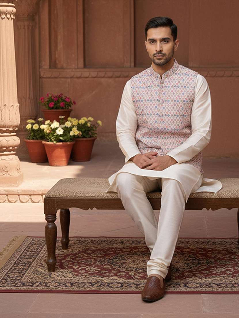 men printed mandarin neck nehru jacket - 22379300 -  Standard Image - 5