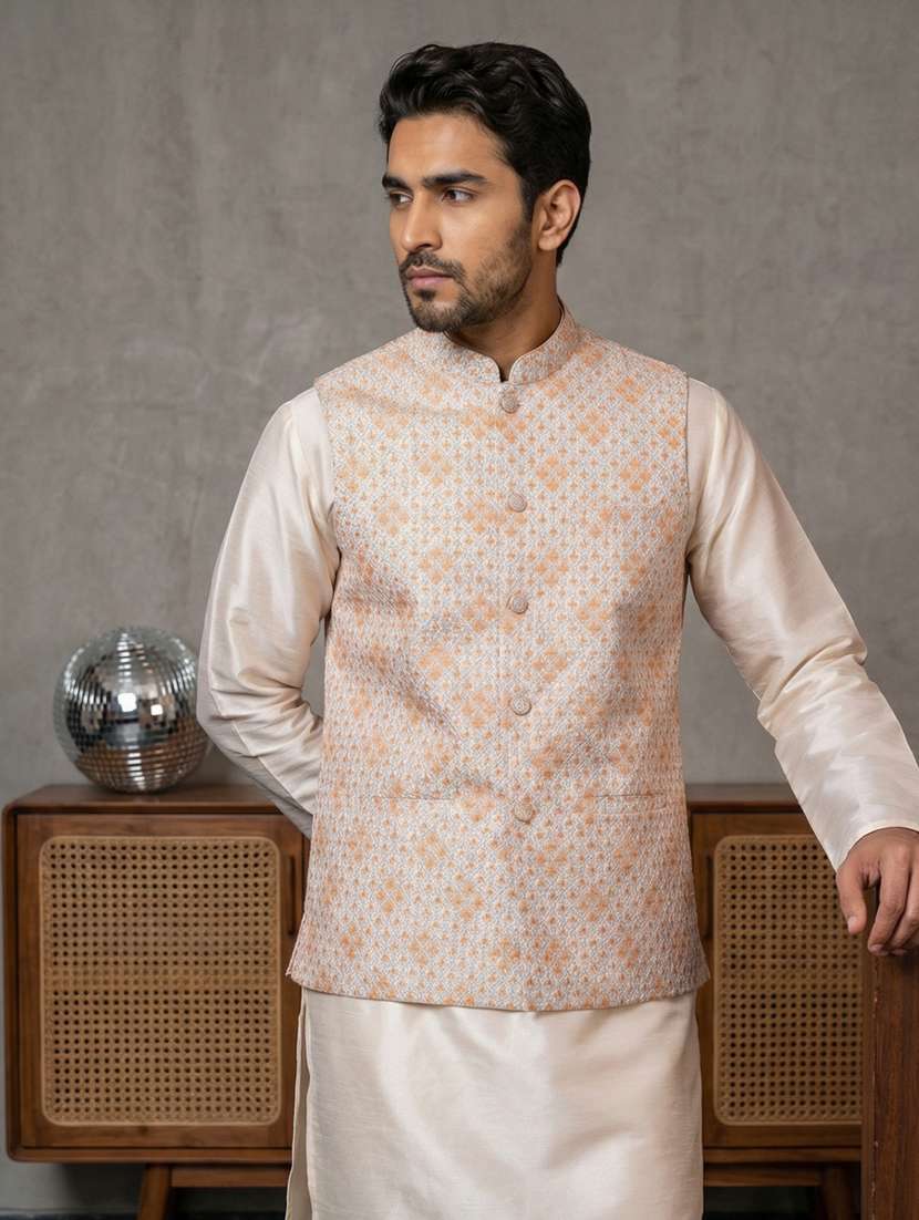 men printed mandarin neck nehru jacket
