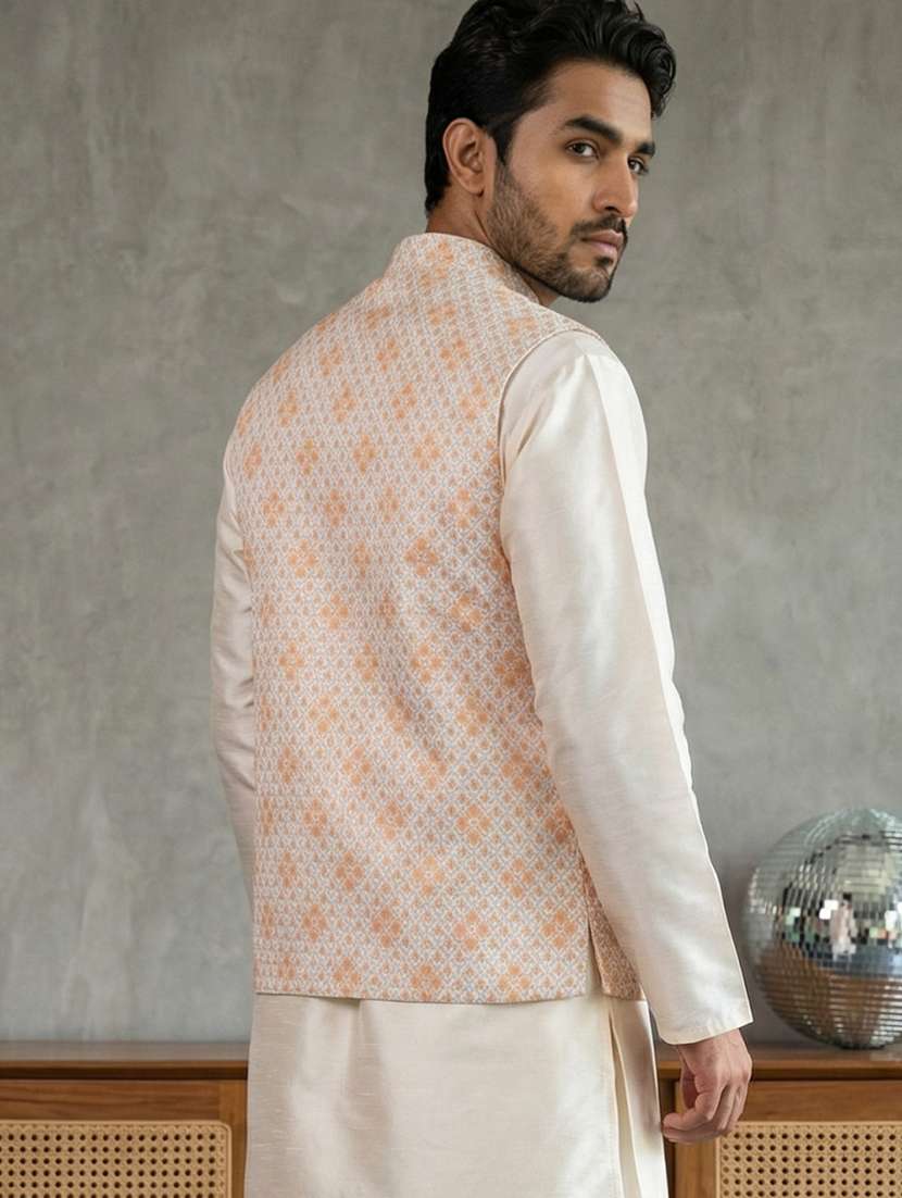 men printed mandarin neck nehru jacket - 22379302 -  Standard Image - 3