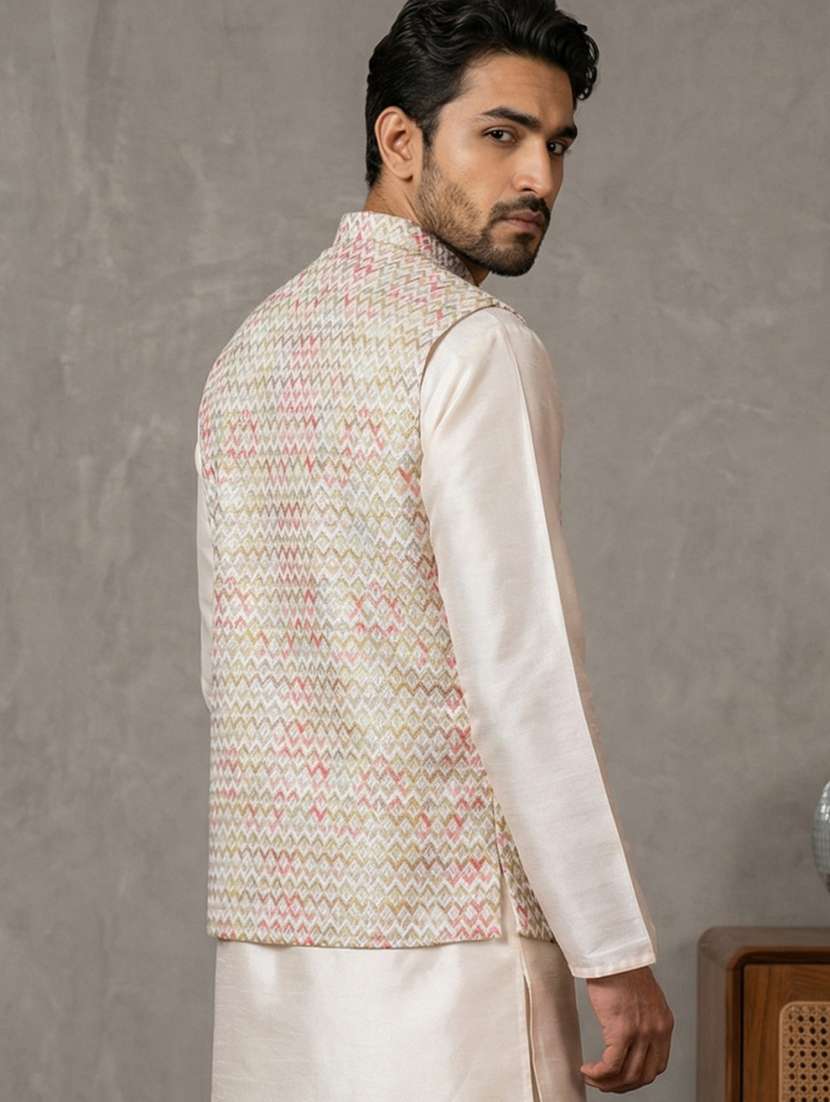 men printed mandarin neck nehru jacket - 22379303 -  Standard Image - 3