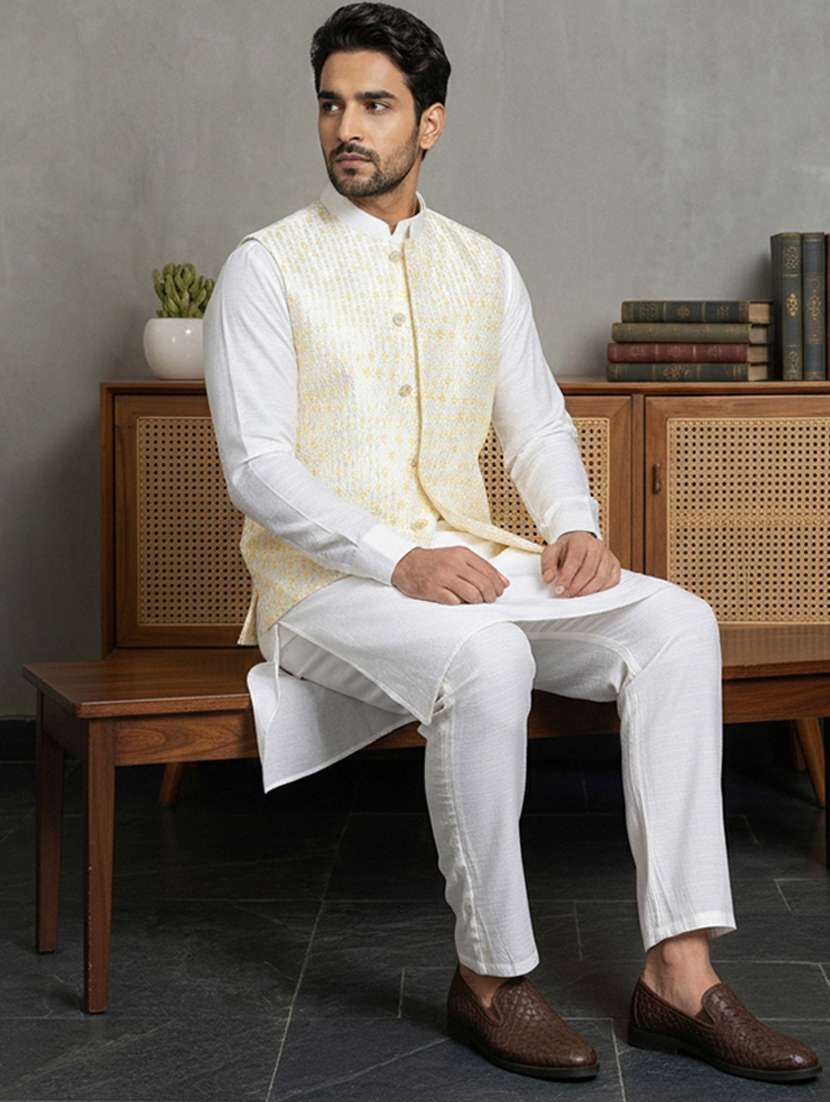 men solid with work mandarin neck nehru jacket - 22379312 -  Standard Image - 5