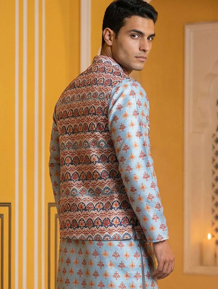 men printed mandarin neck nehru jacket - 22379313 -  Standard Image - 3
