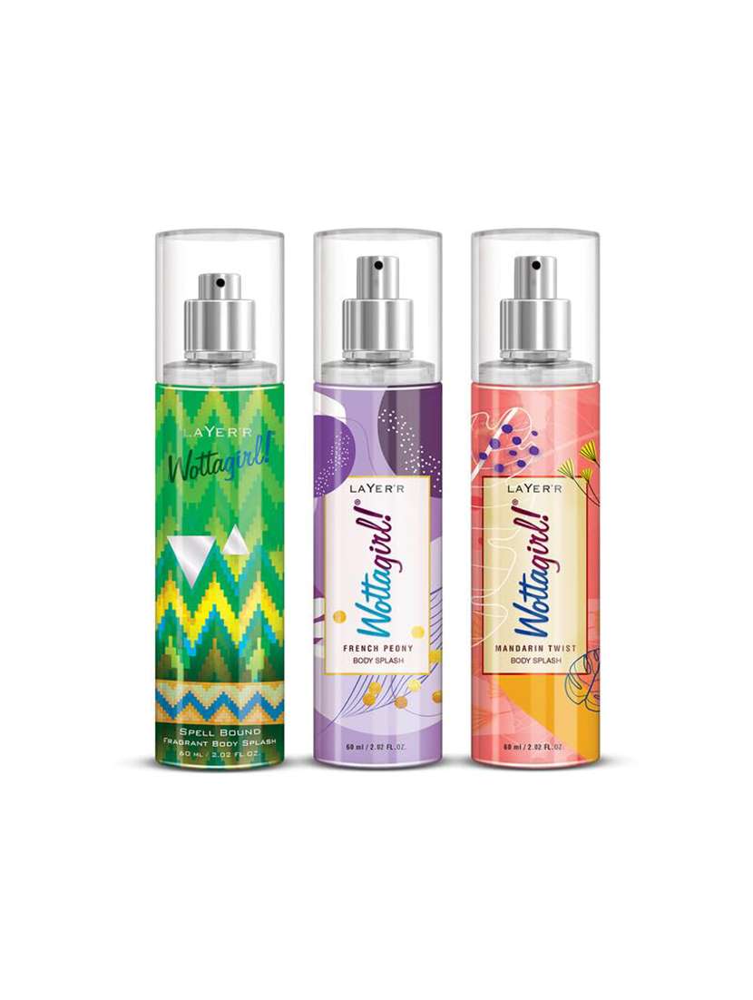 layer'r women wottagirl! body splash long lasting liquid fresh scent fragrance pack of 3 - (180ml, pack of 3)