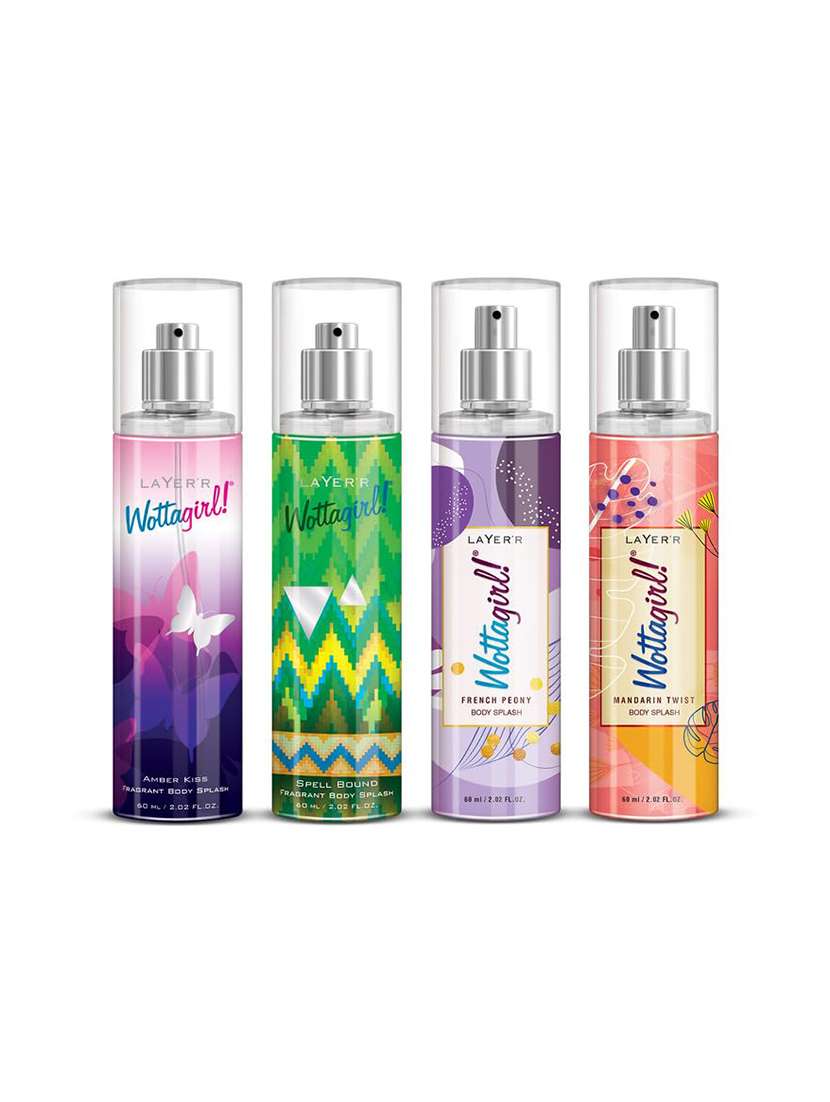 layer'r women wottagirl! body splash long lasting liquid fresh scent fragrance pack of 4 - (240ml, pack of 4)