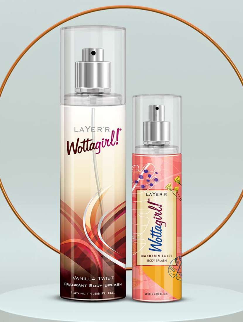 layer'r wottagirl body splash vanilla twist 135ml with layer'r wottagirl mandarin twist 60ml, spray,women