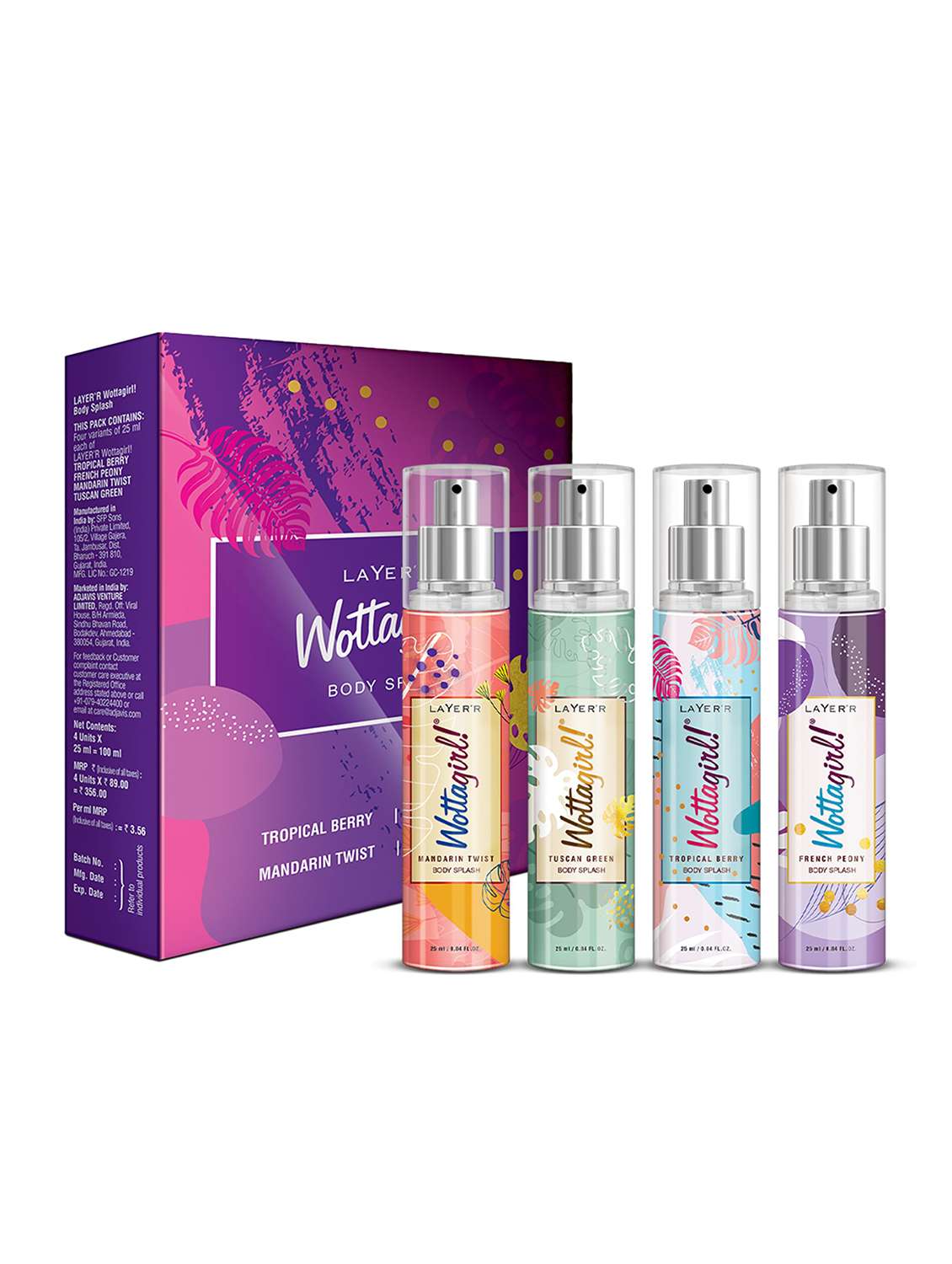 layer'r wottagirl wood body splash spray for women, 25ml (pack of 4)