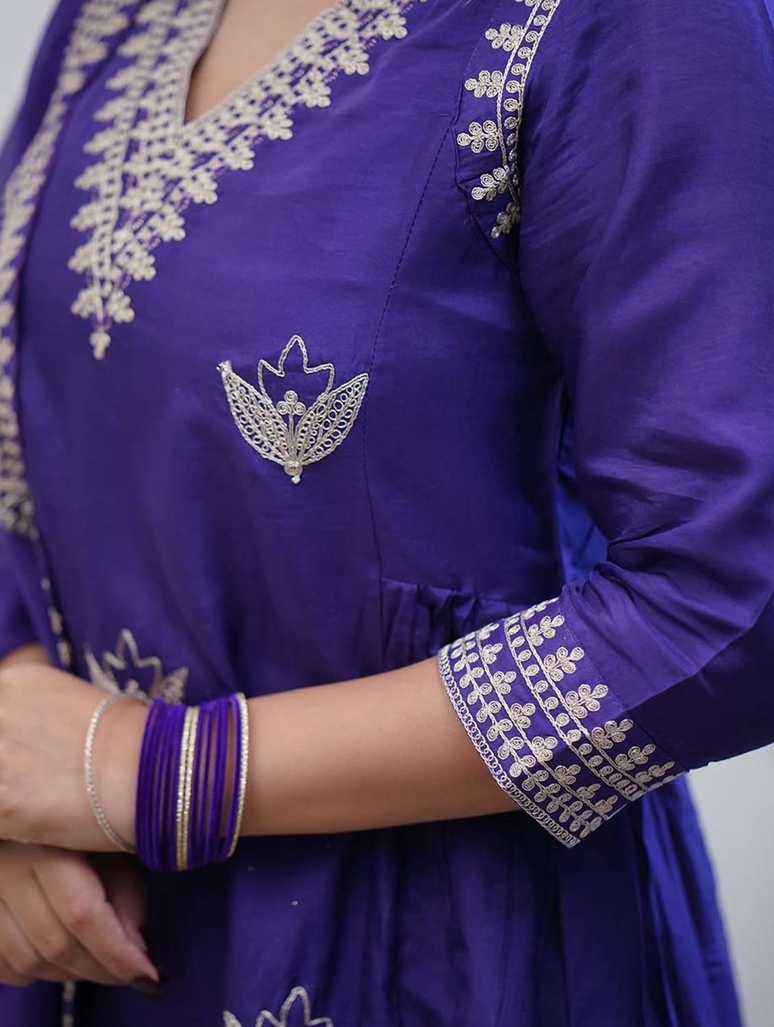 women solid with work three quarter sleeve kurta pant with dupatta set - 22379434 -  Standard Image - 5