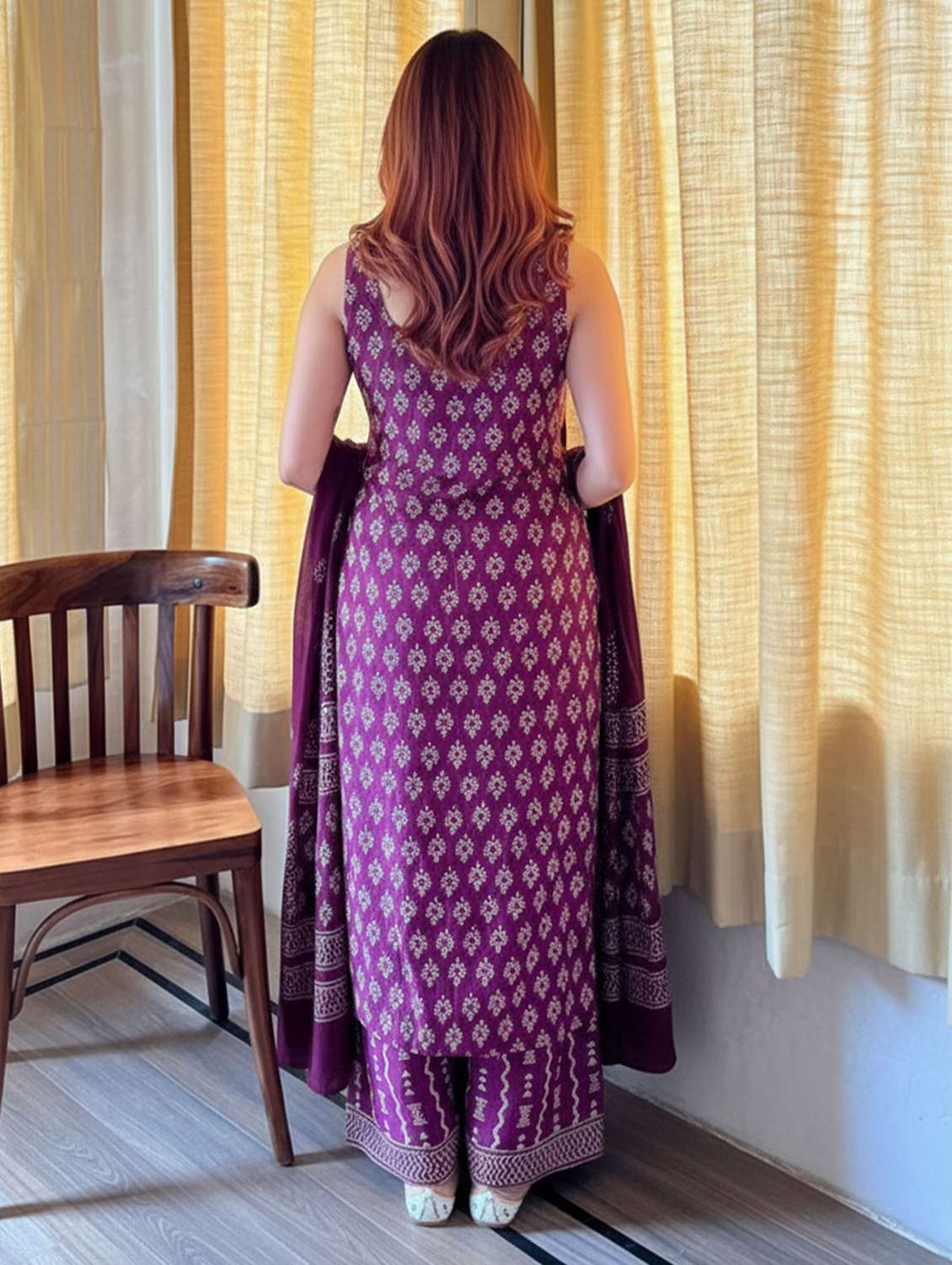 women printed sleeveless kurta palazzo with dupatta set - 22379476 -  Standard Image - 5