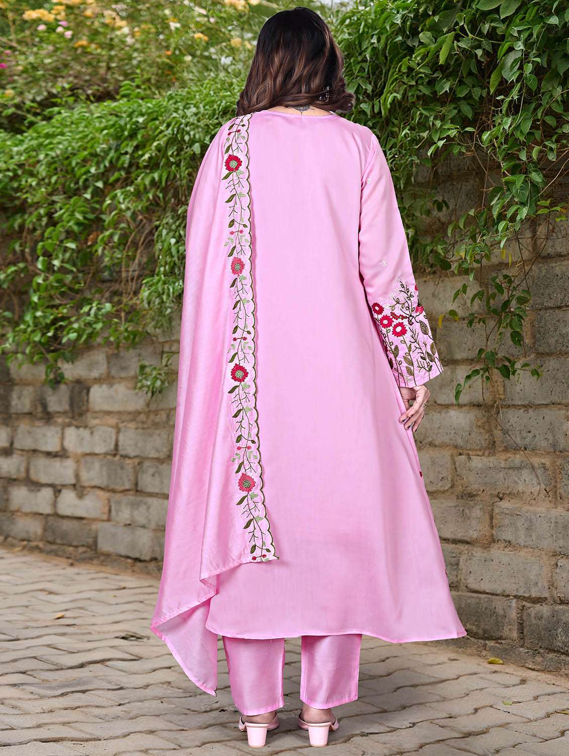 women solid with work long sleeve kurta pant with dupatta set - 22379491 -  Standard Image - 5