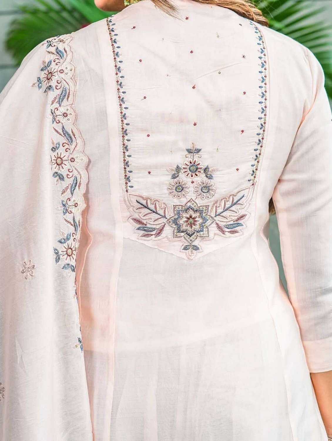 women solid with work three quarter sleeve kurta pant with dupatta set - 22379508 -  Standard Image - 5