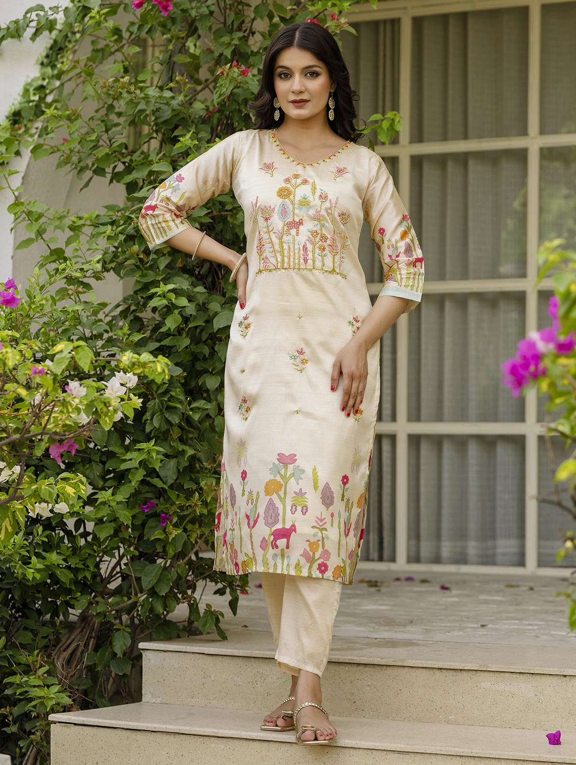 women printed three quarter sleeve kurta pant with dupatta set - 22379533 -  Standard Image - 5