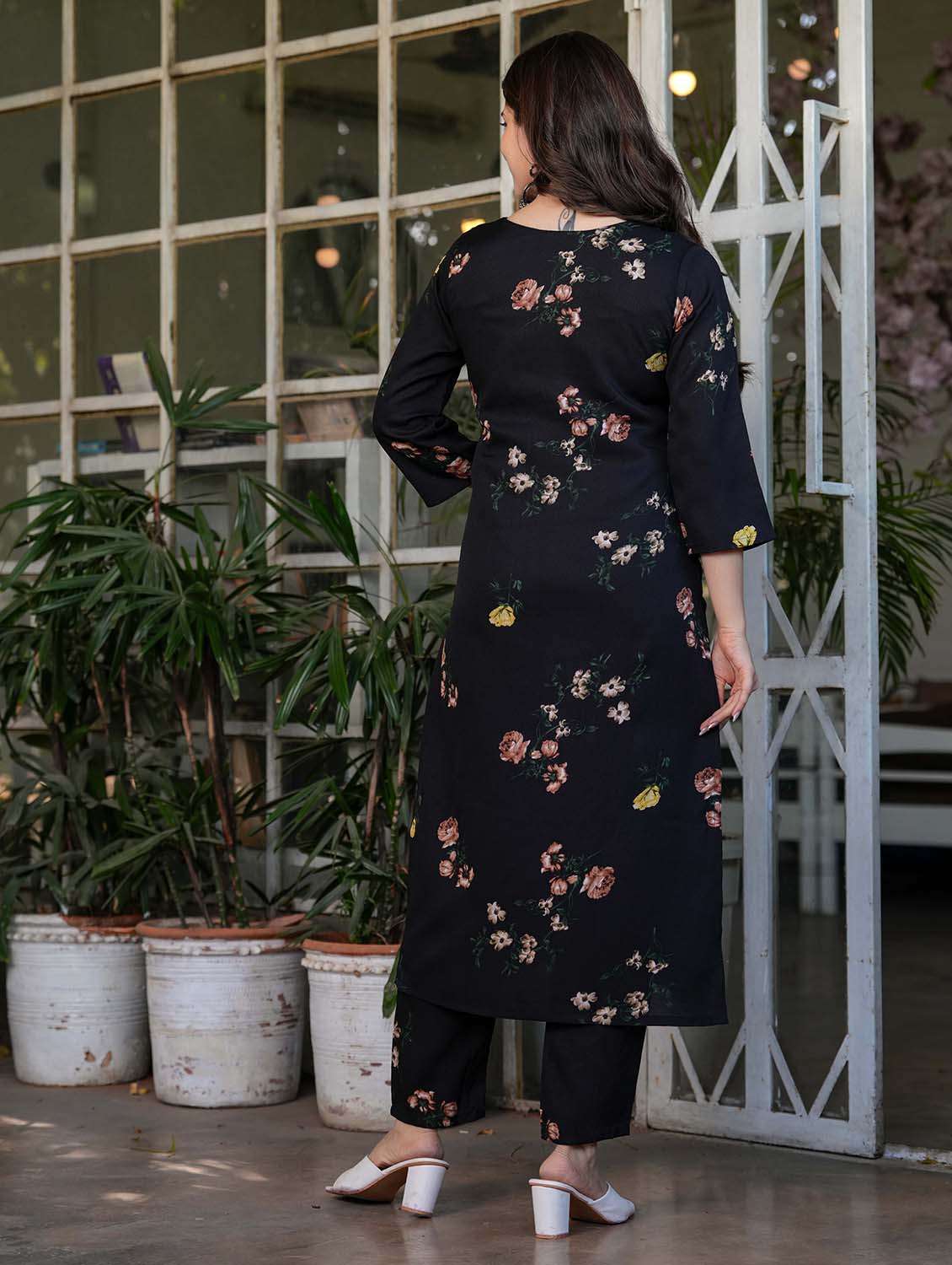 women floral three quarter sleeve kurta pant with dupatta set - 22379550 -  Standard Image - 5