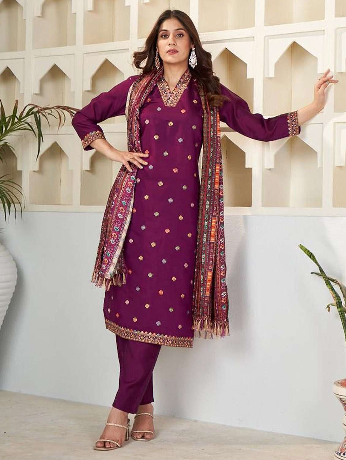 women self design three quarter sleeve kurta pant with dupatta set - 22379555 -  Standard Image - 3