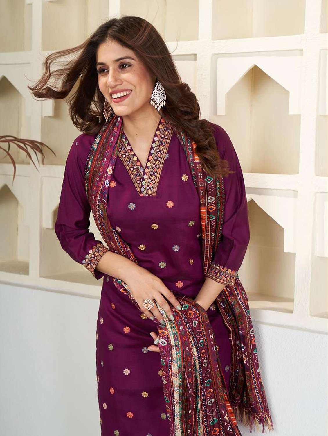 women self design three quarter sleeve kurta pant with dupatta set - 22379555 -  Standard Image - 5