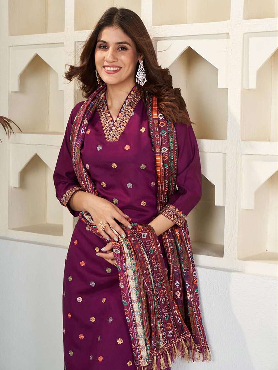 women self design three quarter sleeve kurta pant with dupatta set - 22379555 -  Standard Image - 8