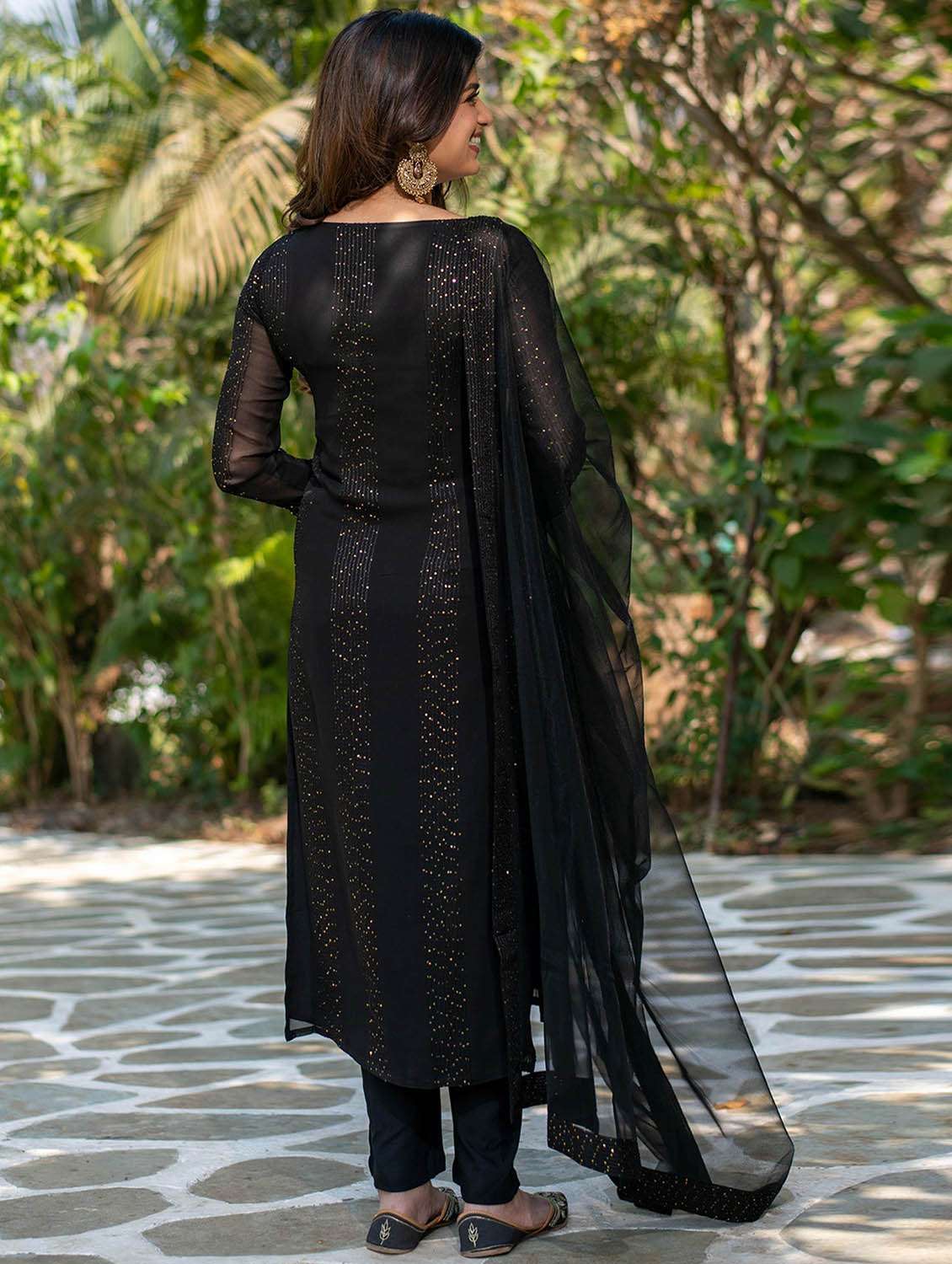 women solid with work three quarter sleeve kurta pant with dupatta set - 22379569 -  Standard Image - 5