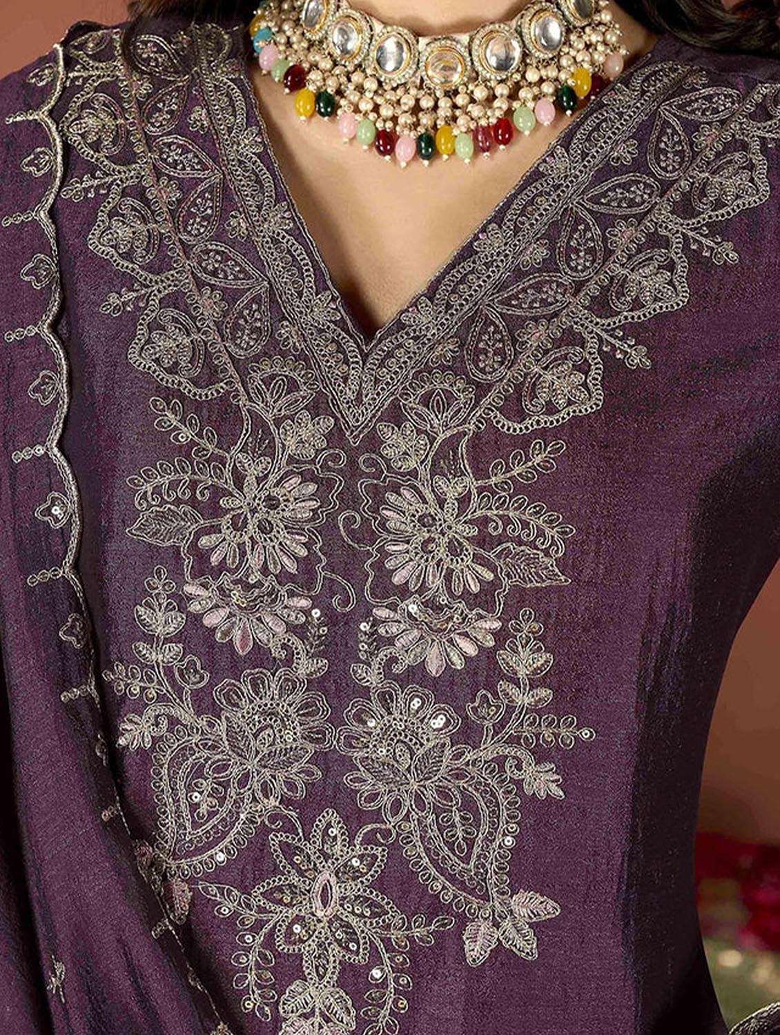 women solid with work three quarter sleeve kurta pant with dupatta set - 22379583 -  Standard Image - 5