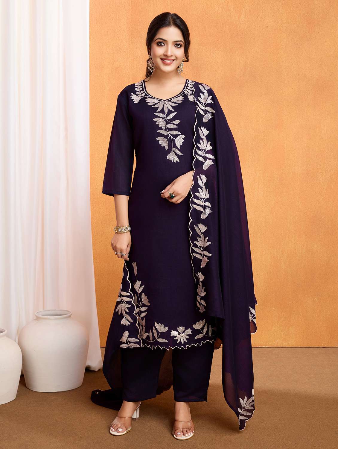 purple viscose kurta dupatta  set