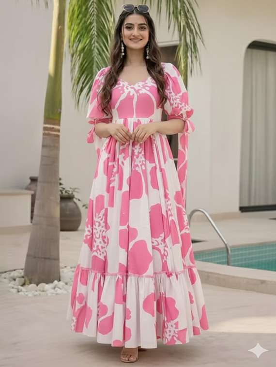women floral print puff sleeve tiered dress