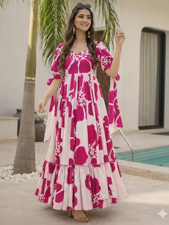 women floral print puff sleeve tiered dress