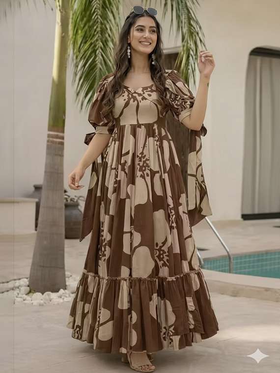 women floral print puff sleeve tiered dress