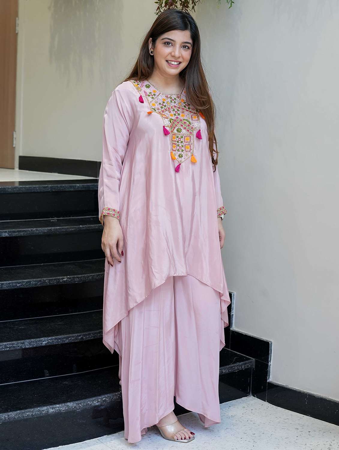 women solid with work long sleeve ethnic co-ord set - 22379626 -  Standard Image - 3