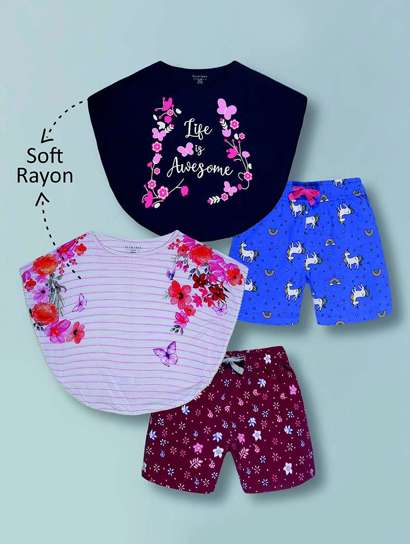 girls pack of 2 printed shorts set