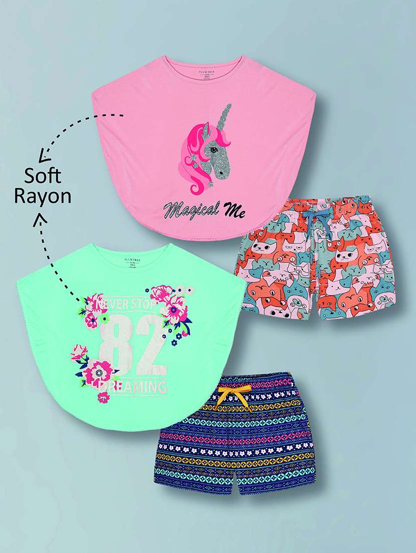 girls pack of 2 printed shorts set