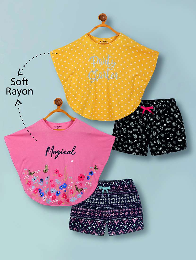 girls pack of 2 printed shorts set