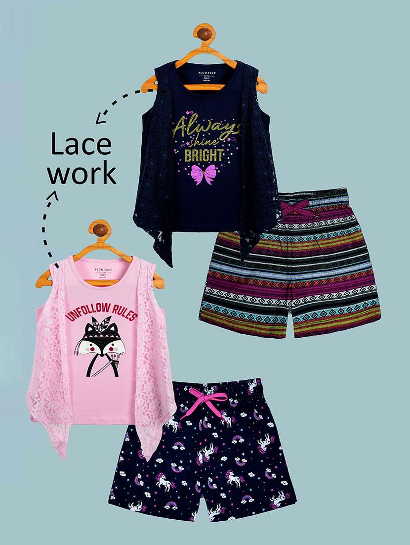 girls pack of 2 printed shorts set