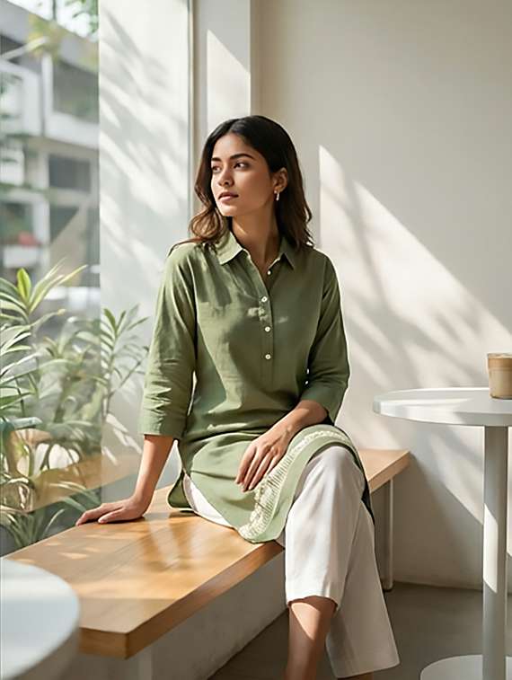 women printed three quarter sleeves straight kurta