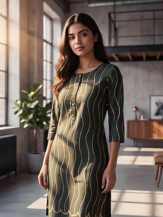 women printed three quarter sleeves straight kurta
