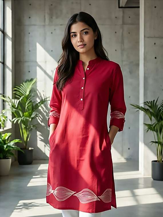 women printed three quarter sleeve kurta